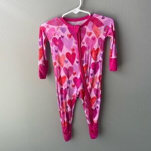 Little Sleepies Pink Watercolor Hearts Bamboo Zippy with Convertible Cuffs